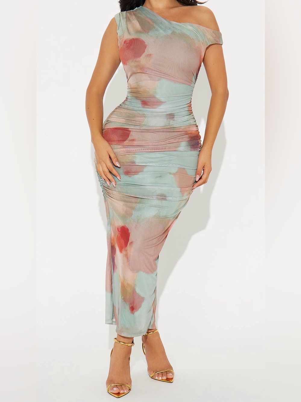 NWT Fashion Nova One-Shoulder Draped Maxi Dress Size L - Picture 6 of 6